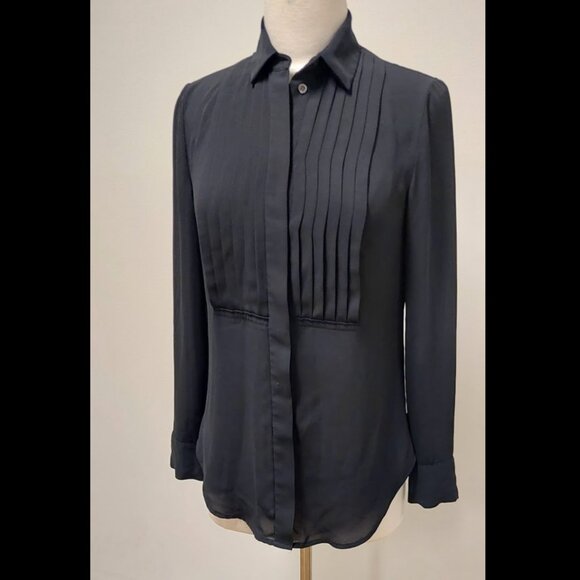 J. Crew (Black Label) Black, Semi-Sheer, Tuxedo Front, L/S, Dress Shirt, Size: 0 - Picture 1 of 7